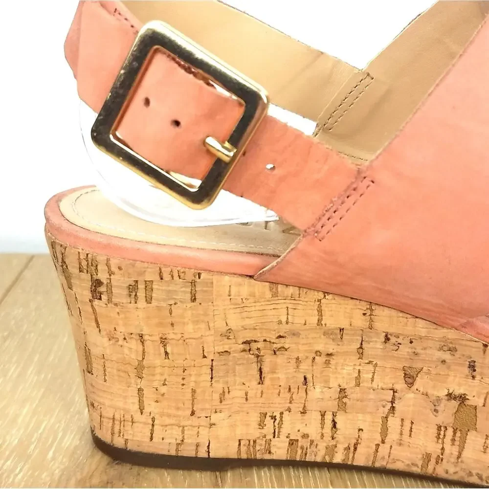Schutz | Pink Suede Cork Wedge Sandals 8
